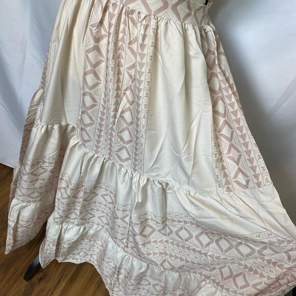 FHQ Collection Geometric High Square Neck Cut Out Maxi Dress Boho Size Small - Picture 4 of 14